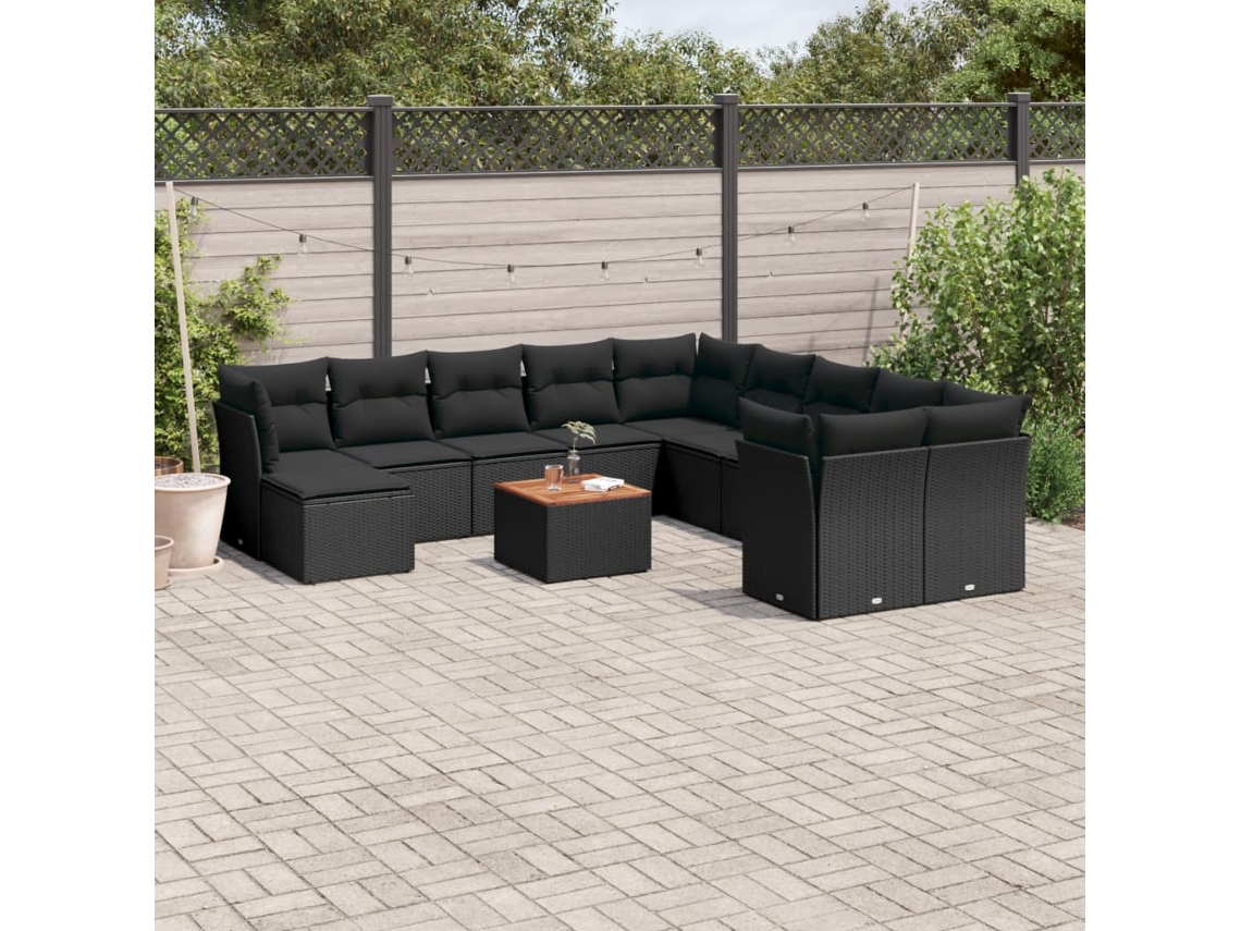 Conjunto de sofá de jardín de 12 piezas con cojines en mimbre sintético negro de DKD Home Decor