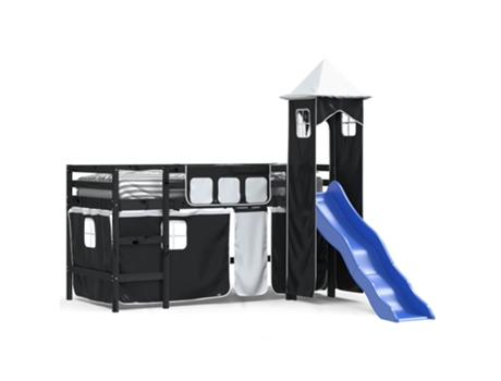 Cama alta niños VIDAXL con torre madera pino blanco negro (80x200cm)