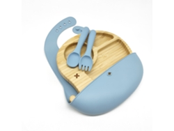 Juego De Vajilla Infantil De 4 Piezas, Plato De Bambú. Azul Czhhmart