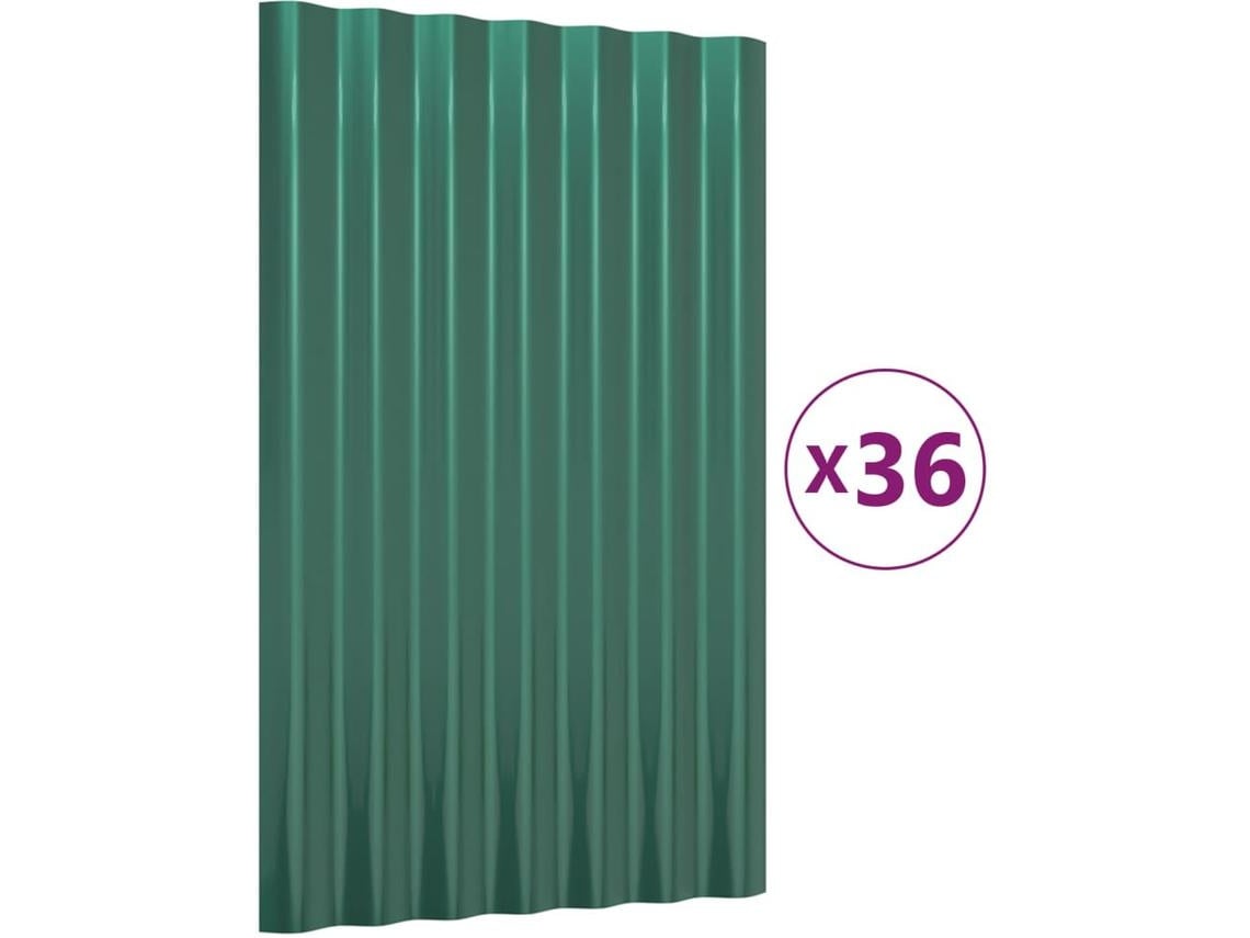 Conjunto 36 Panel de tejado VIDAXL Verde Acero