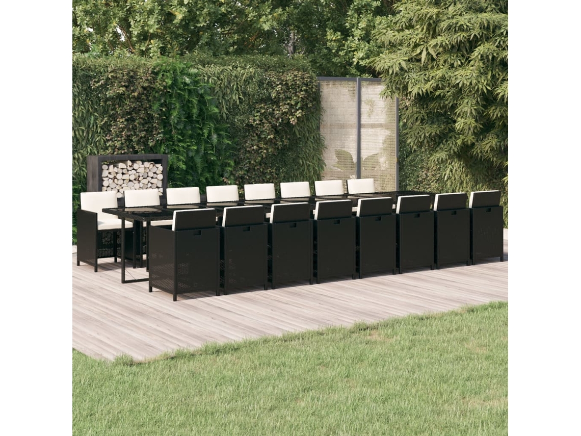 Juego de comedor de jardín DKD Home Decor de 17 piezas con cojines de mimbre negros