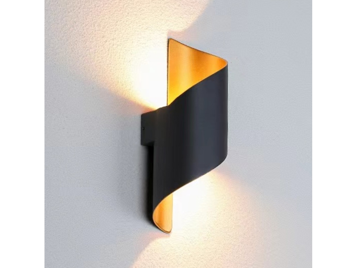 Aplique De Pared — Lámpara De Pared Negra Y Dorada Con Enfoque Hacia Arriba Y Hacia Abajo — Luz De Alta Intensidad (12w)