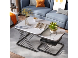 2 mesas de centro cuadradas modernas con estante de metal estable, muebles de sala de estar modernos, negro Rosahqnda