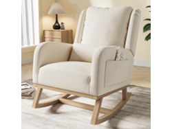 Mecedora moderna Rosahqnda, sillón, cómodo sillón con bolsillo lateral, silla de comedor con respaldo alto, lino, beige