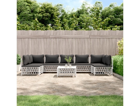 Conjunto 8 de muebles de jardín VIDAXL con cojines acero blanco