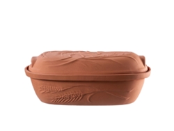 Maceta romana de barro, material natural duradero, diseño ecológico, color marrón.