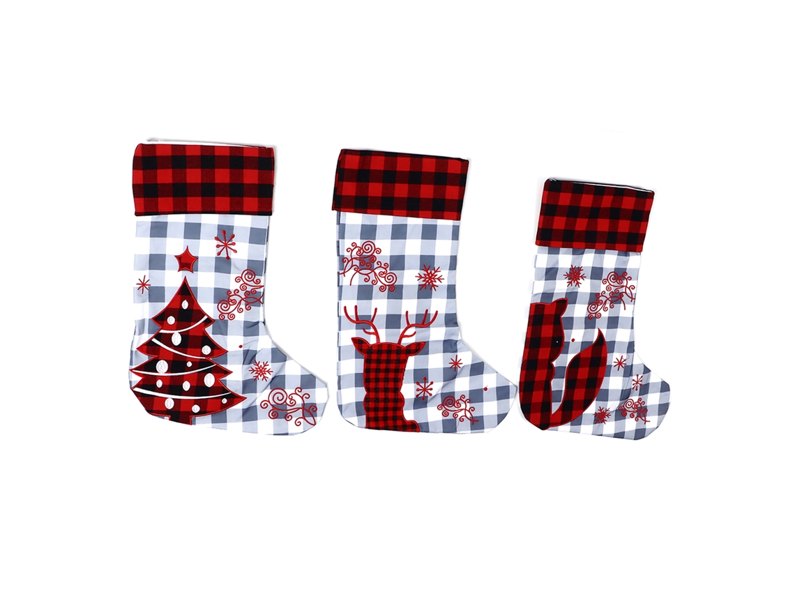 3 calcetines navideños de punto con estampado de dibujos animados para la decoración familiar.