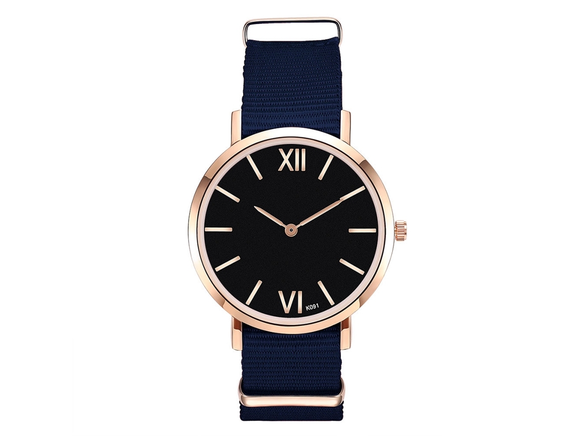 Reloj De Pulsera Unisex De Cuarzo Con Correa De Nailon, Esfera Redonda, Azul Marino, Estilo Casual.