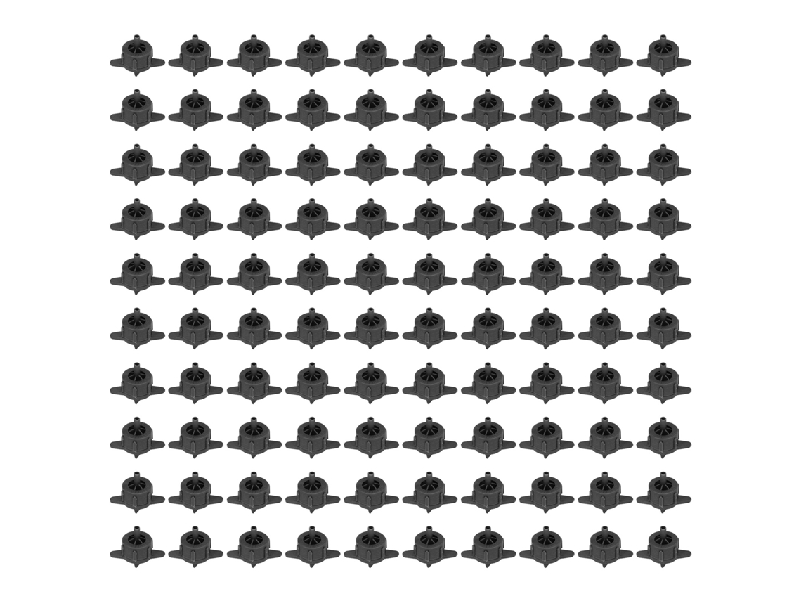 100 goteros autocompensadores de 4 mm y 4 l PP para riego en grandes extensiones de terreno. Color negro.