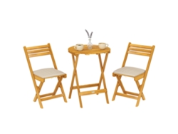 Conjunto de balcón plegable de madera con mesa y 2 sillas certificadas FSC.