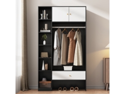 Armario compacto de 105x185x40 cm - 2 puertas, 6 compartimentos, barra para colgar ropa y cajón - Blanco + Negro
