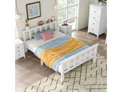 Cama individual de 90 x 200 cm de madera maciza con cabecero y somier de láminas blanco Mobrio