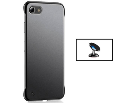 Kit Carcasa Bumper + Soporte Magnético Carro iPhone SE 2022 PHONECARE Transparente y Negro