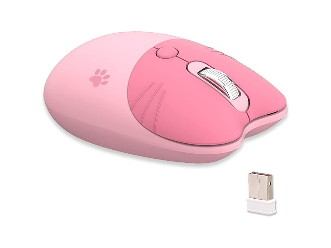 Ratón Inalámbrico Ligero Y Silencioso De 2,4 Ghz, Color Rosa Con Un Bonito Diseño De Gato Para Niñas Y Niños.