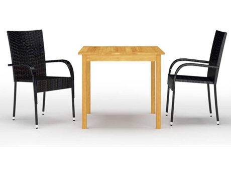 Conjunto 3 de comedor para jardín VIDAXL negro