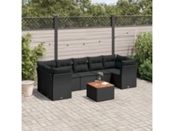 Conjunto de sofá de jardín de 8 piezas con cojines en mimbre sintético negro de DKD Home Decor