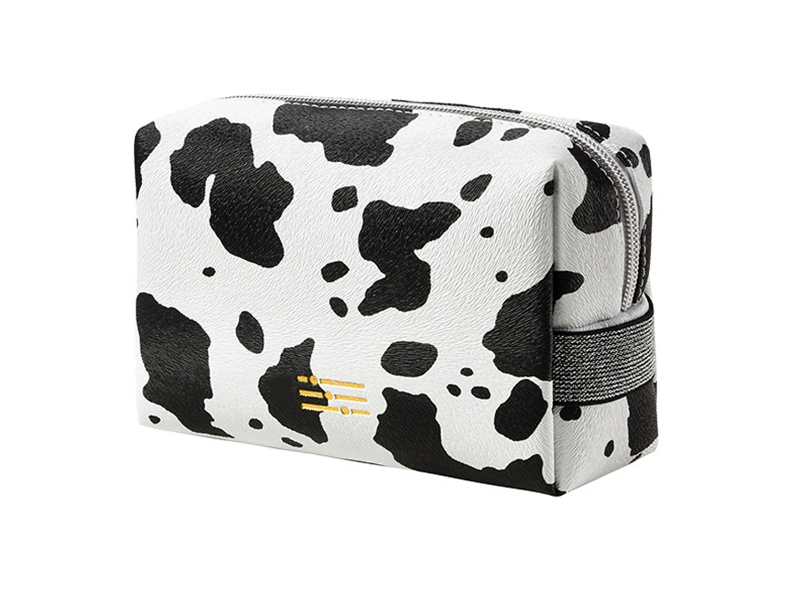Neceser Portátil Con Estampado De Vaca, De Piel Sintética Impermeable, Ideal Para Viajes, Con Cierre De Cremallera.