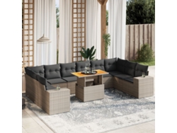 Conjunto de sofá de jardín de 11 piezas con cojines, ratán gris, DKD Home Decor