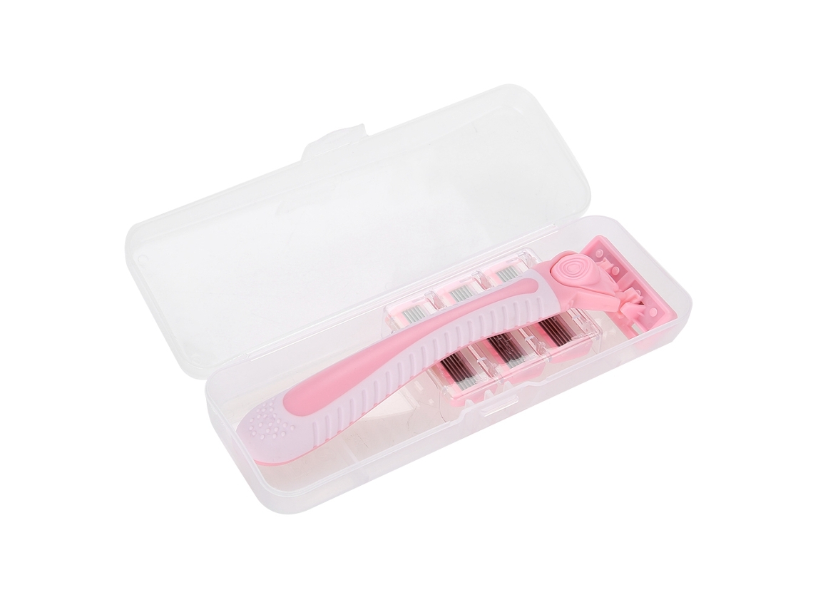 Rastrillo Manual Para Mulher Depilador De Corpo De Aço Inoxidável Com 6 Lâminas E 4 Lâminas Rosa