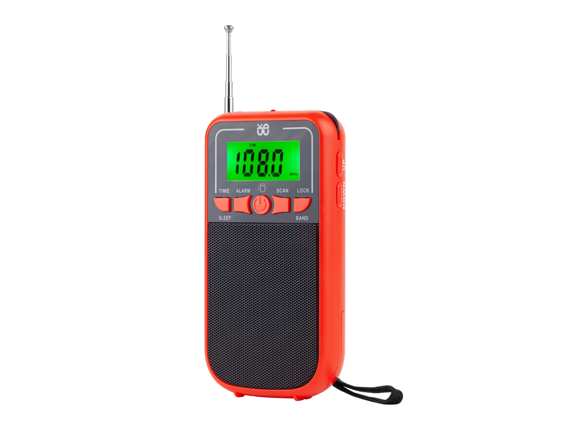 Radio FM/AM/SW de bolsillo con DSP, altavoz integrado, pantalla LCD retroiluminada, despertador y apagado automático. Mdug (roja)