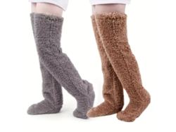 2 Pares De Calcetines Por Encima De La Rodilla, Calcetines Altos Cálidos De Invierno, Calentadores De Piernas Cálidos (gris-marrón) Cuich