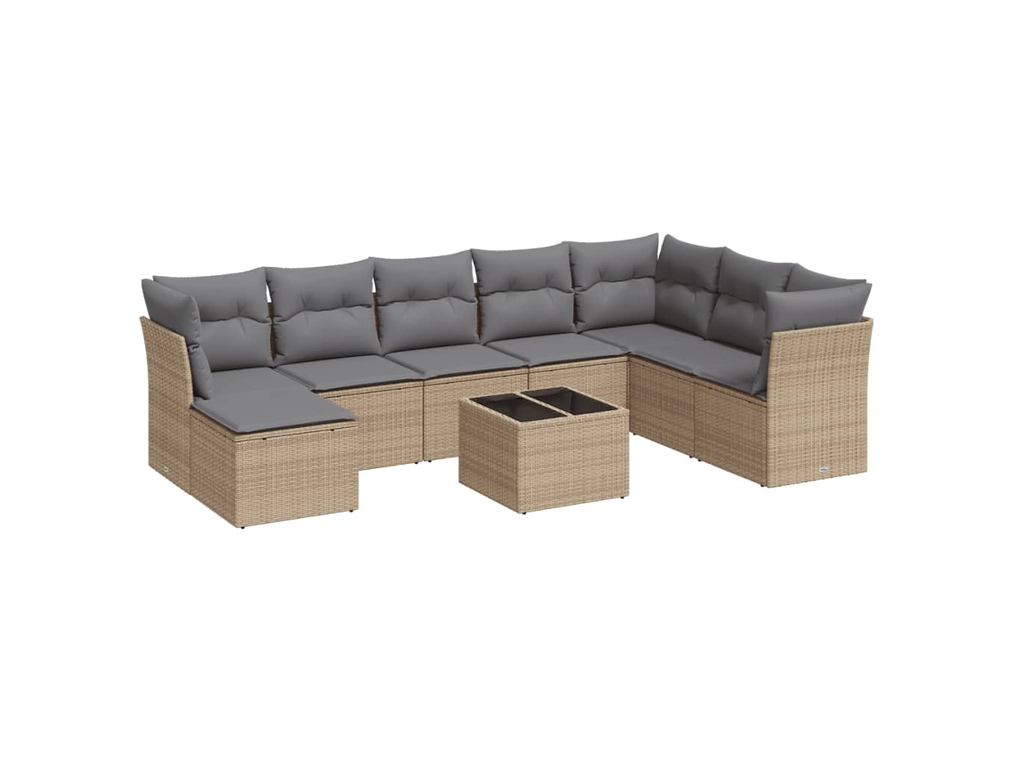 Conjunto 9 de sofás de jardín VIDAXL con cojines ratán sintético beige