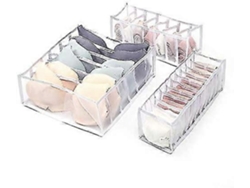 Caja plegable para guardar ropa interior (paquete de 3) con compartimento para sujetador, calcetines y corbata (blanco)