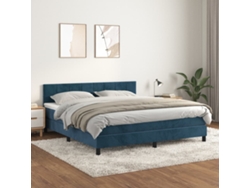 Cama Box Spring Con Colchón Terciopelo Azul Oscuro 180x200 Cm