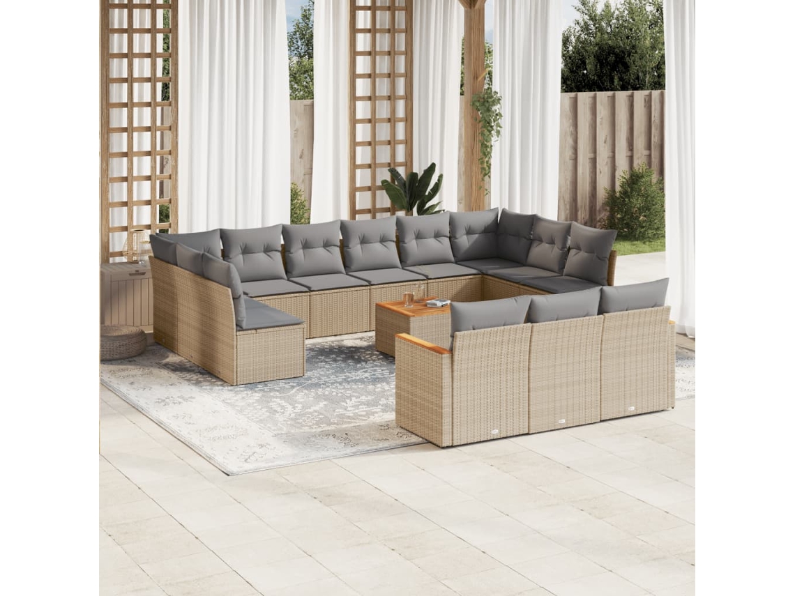 Conjunto de 14 sofás de jardín con cojines de mimbre beige de DKD Home Decor