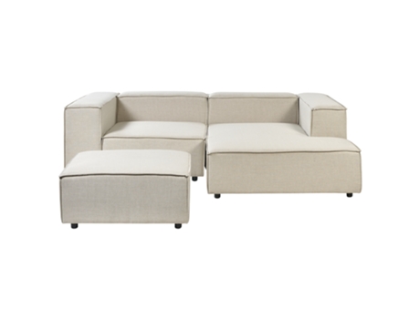 Sofá esquinero 2 plazas de lino beige/negro con reposapiés izquierdo BELIANI Aprica