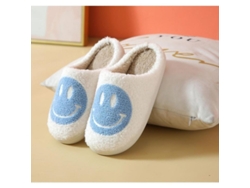 2026-pantuflas De Algodón Con Peluche Caritas Sonrientes Para Mujer, Suelas Gruesas Y Antideslizantes, Diseño Cute Para El Hogar 43-44 Azul