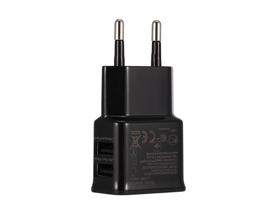Cargador Rápido Para Móviles (carga Rápida Dual Usb) Enchufe Eu 5v-2a Negro Cargador Portátil De Viaje