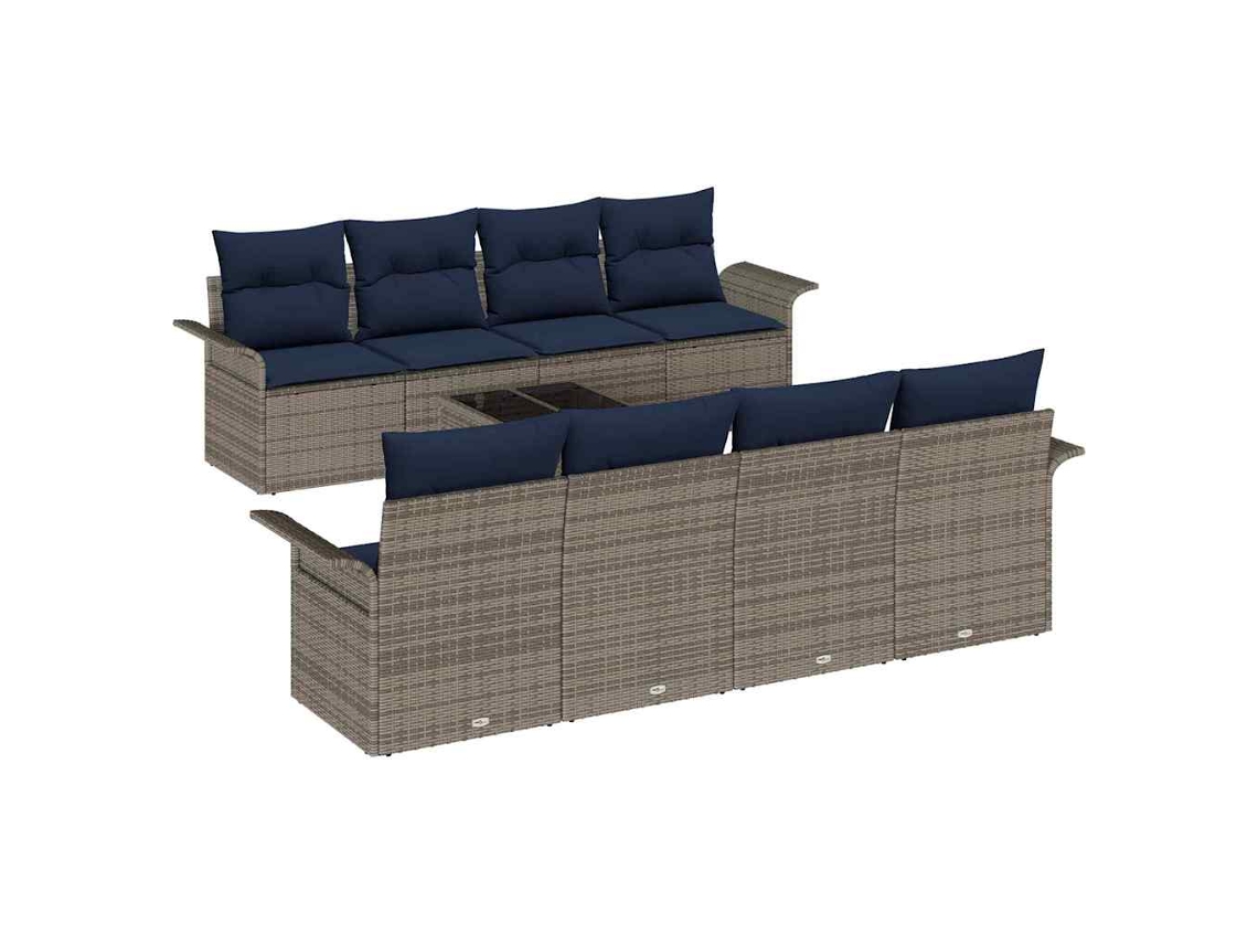 Maison Exclusive - Conjunto De Sofá De Jardín 9 Pcs Gris Y Marino Ratán Sintético