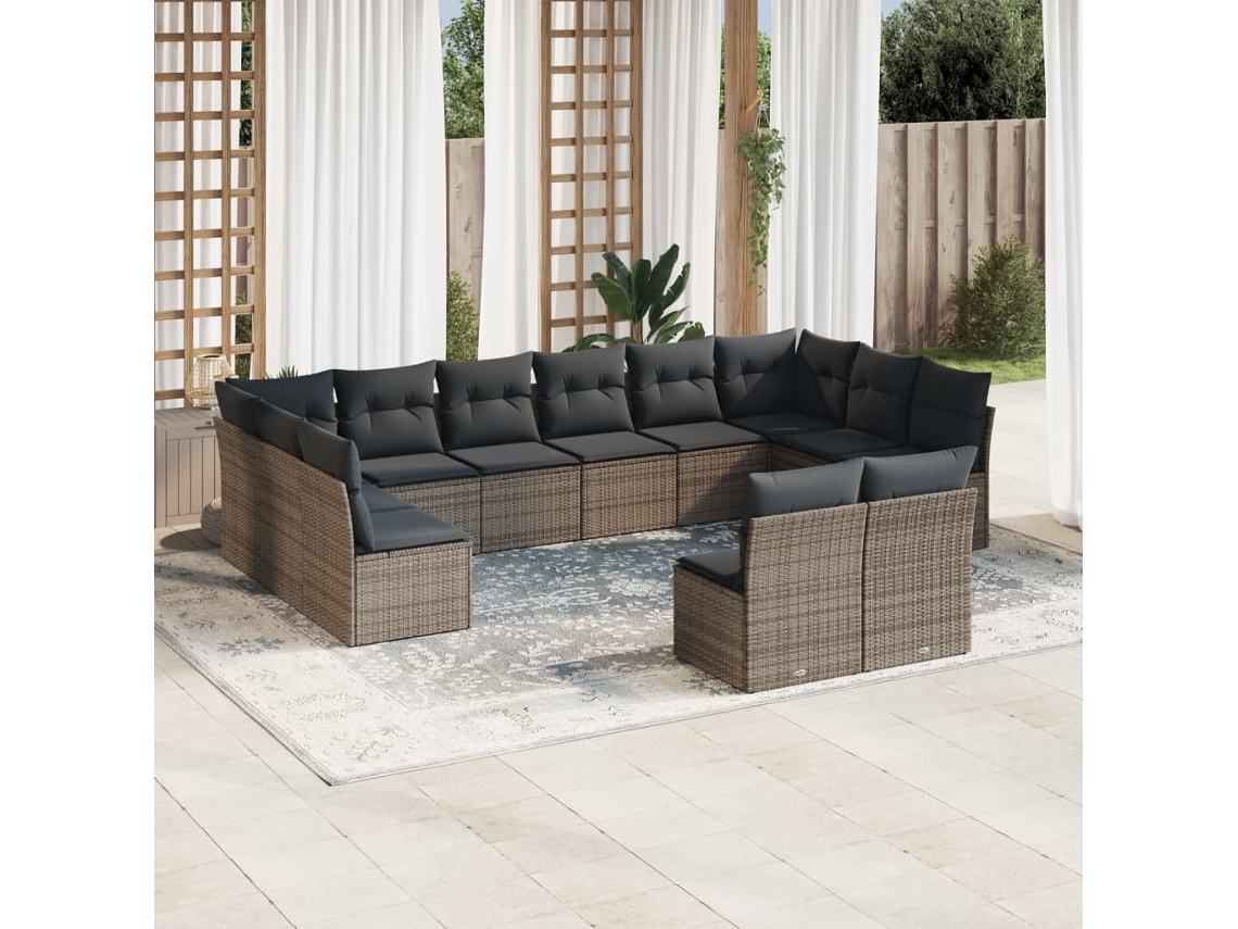 Conjunto de sofá de jardín de 12 piezas con cojines de mimbre gris DKD Home Decor
