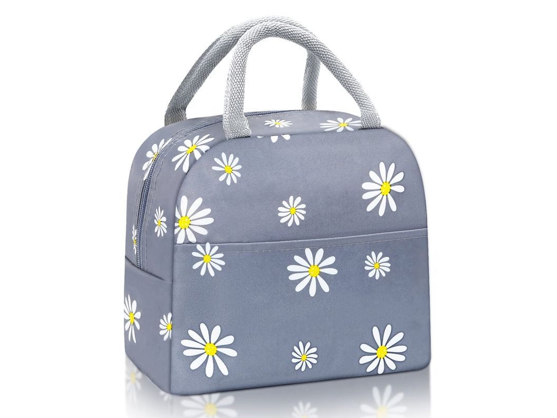 2026da-bolsa Térmica Para Almuerzo Aislada Con Bolsillo Delantero Impermeable Portátil (gris-margarita)