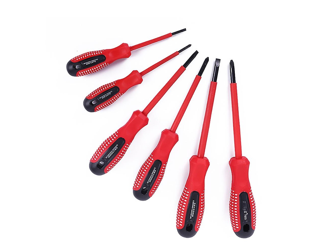 Set De 6 Destornilladores, 2 Estilos (plano Y Phillips), 3 Tamaños (3x75mm/5x100mm/6x125mm), Mango Aislante Eléctrico