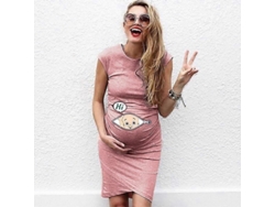 Vestido De Maternidad Casual Suelto Plus Size Con Estampado De Cartoons Y Letras Para Mujer Embarazada Rosa S