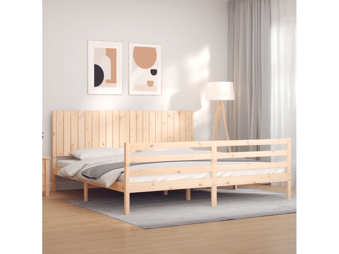 Cama De Matrimonio | Cama Para Adultos | Estructura De Cama Con Cabecero Madera Maciza 200x200 Cm