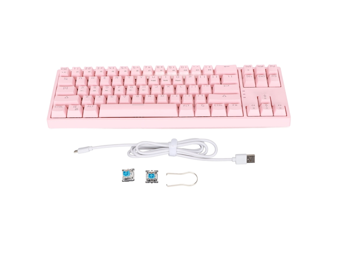 Teclado Mecánico Para Juegos, 71 Teclas, Interruptor Azul, Luz Lateral Rgb, Usb-c Rosa.