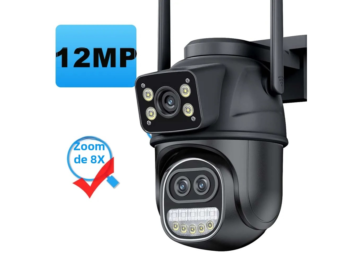Cámara de seguridad exterior Mdug de 12 MP y 6K con Wi-Fi, pantalla dual y lente con zoom de 8 aumentos