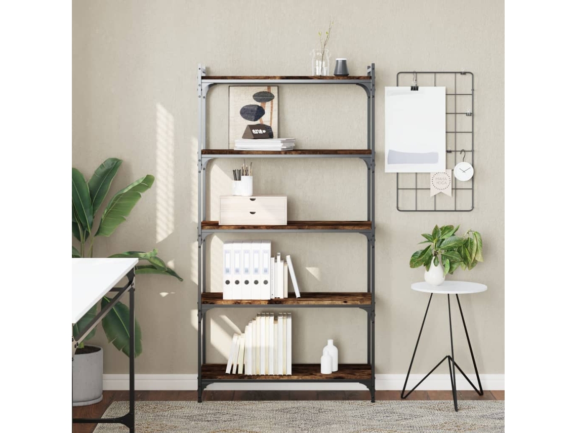 Librería 5 Estantes Madera Ingeniería Roble Ahumado 80x30x154cm