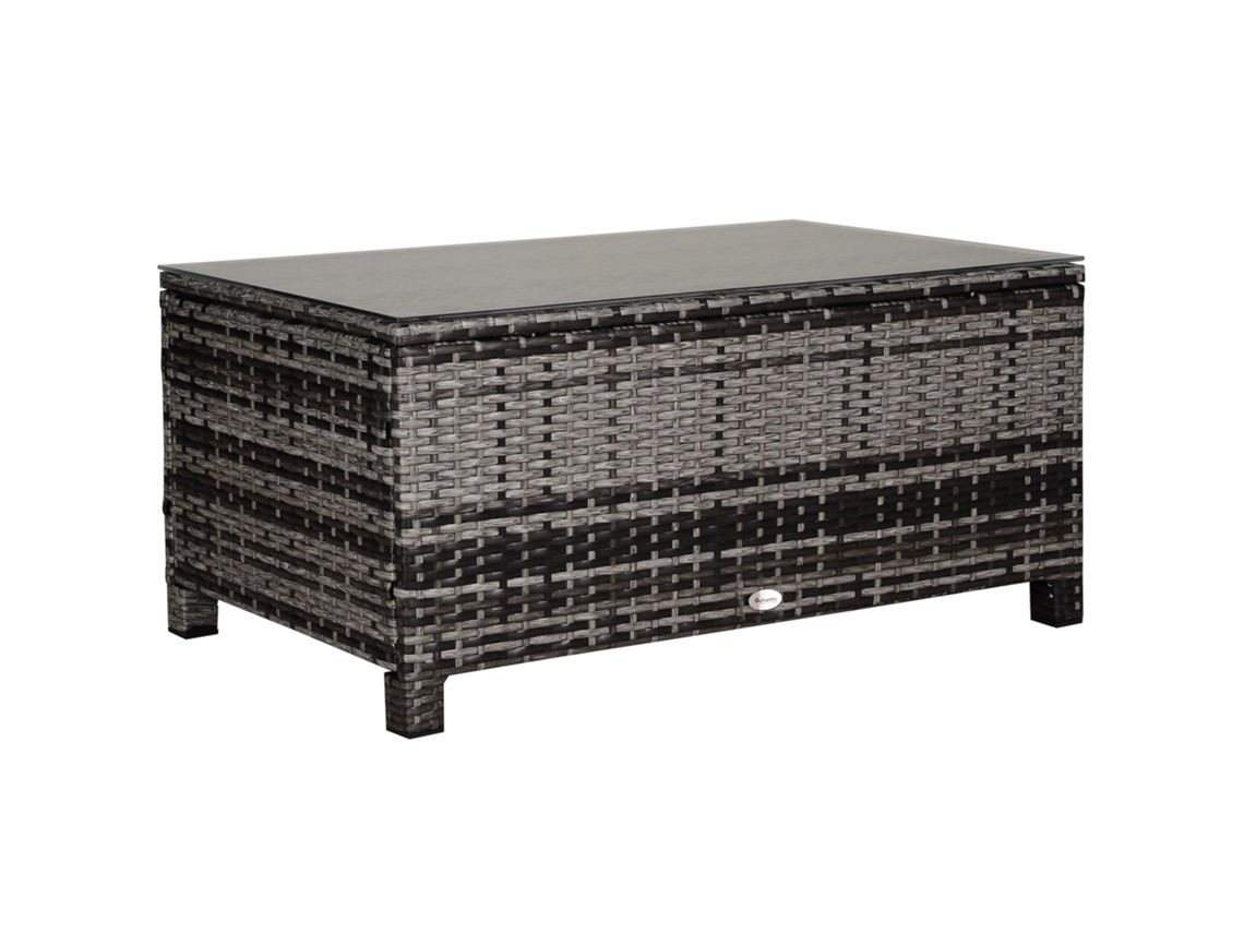 Mesa Auxiliar De Jardín Polyratã Gris De 85x50x39cm Para Balcón.