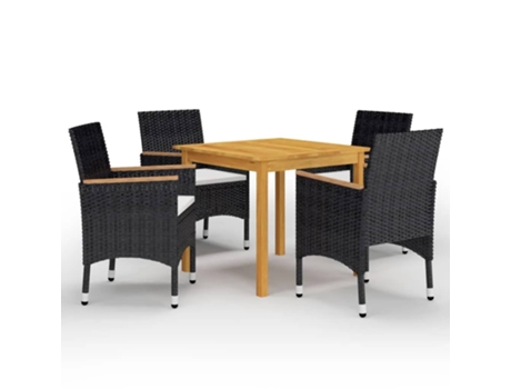 Conjunto 5 de comedor de jardín VIDAXL con cojines negro