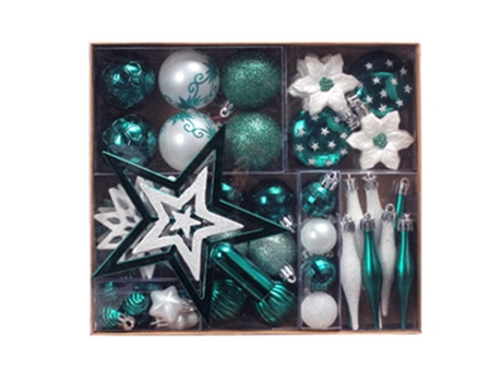 Juego de adornos colgantes para árbol de Navidad de 58 piezas, colgante de estrellas de bolas de Navidad inastillables de colores, verde y blanco
