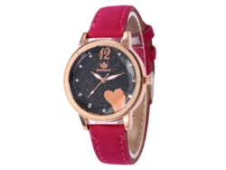 Reloj De Pulsera Unisex De Piel, De Color Rosa Y Rojo A La Moda, Con Esfera Redonda Y Movimiento De Cuarzo Analógico.
