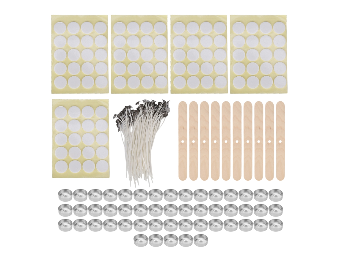 Kit Para Hacer Velas Con 100 Mechas, 100 Pegatinas, 50 Portavelas Y 10 Soportes De Madera.