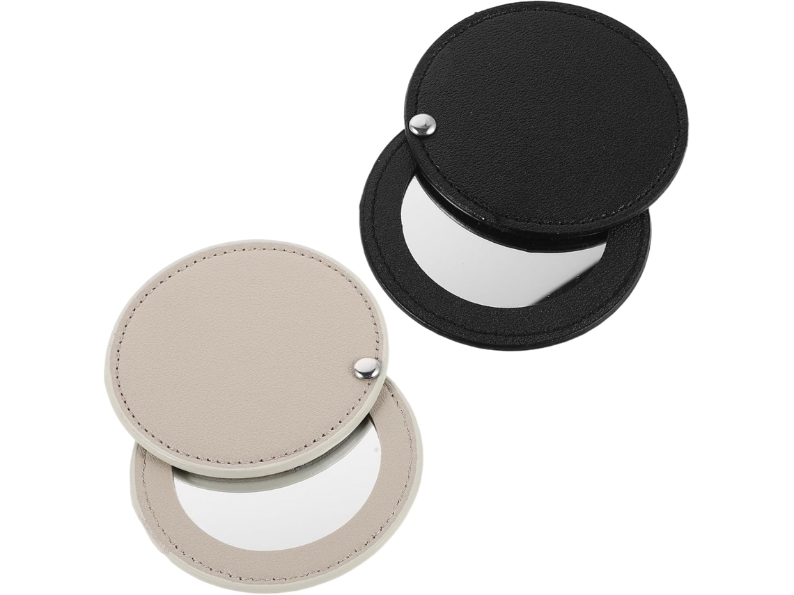 Lot De 2 Mini Miroirs Cosmétiques Compactos En Cuir Pu Gris Y Noir Ronds Pliants Portátils Léger ...