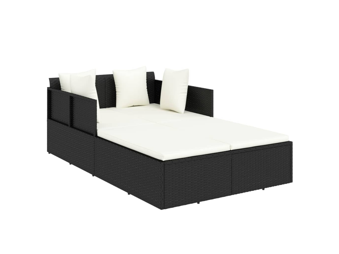 Chaise longue de mimbre negra con cojines MAISON EXCLUSIVE 182x118x63 cm