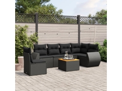 Conjunto de sofá de jardín de 7 piezas con cojines, ratán negro, Dkd Home Decor