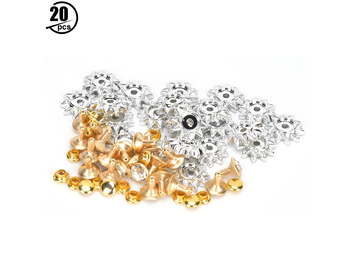 Kit 20 Rebites em Forma de Girassol com Diamante de Vidro Branco para Decoração Diy